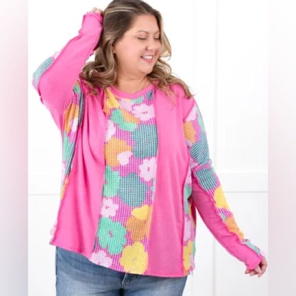 Haptics Colorful Floral Patchwork Women's Top Size Medium - Picture 1 of 9